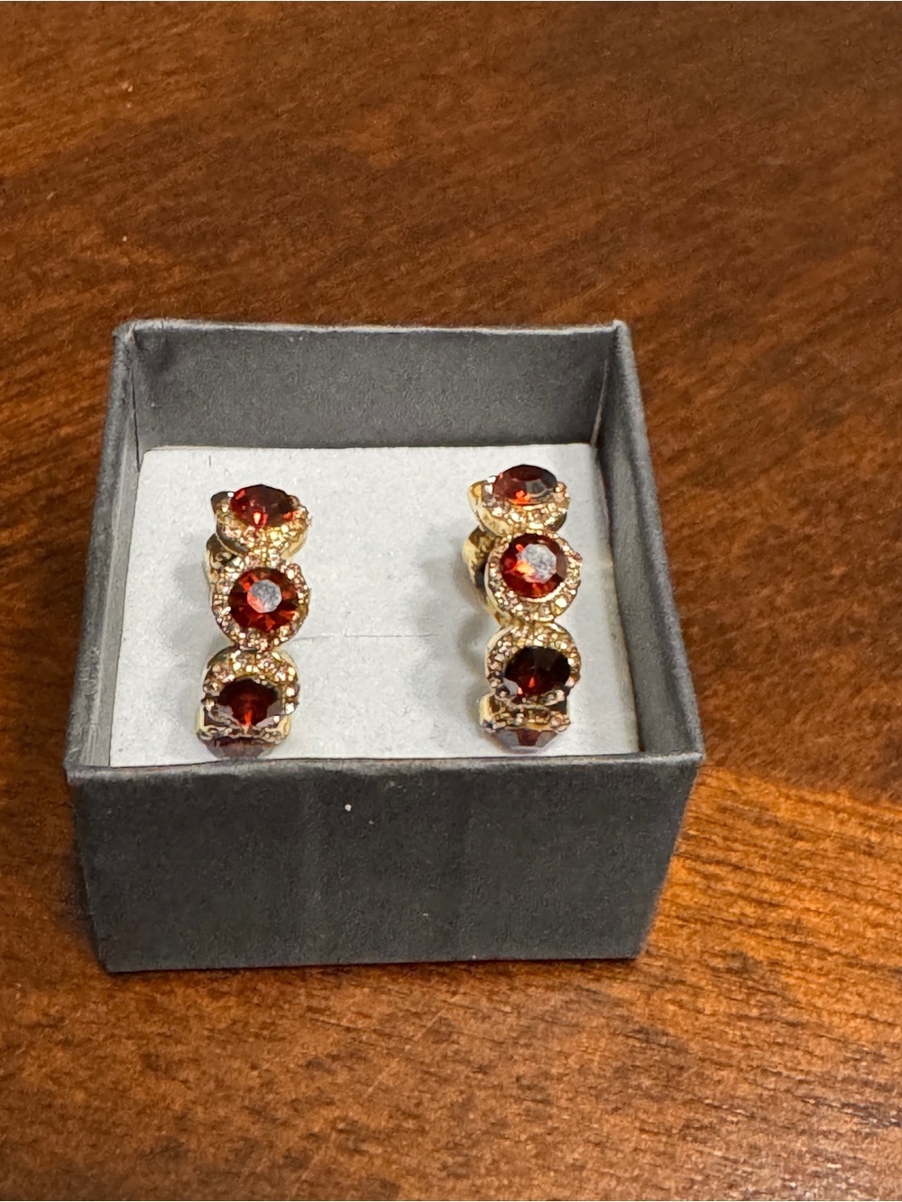 Gold Hoop Earrings with Red Gem Accents - Women's Jewelry fashion jewelry